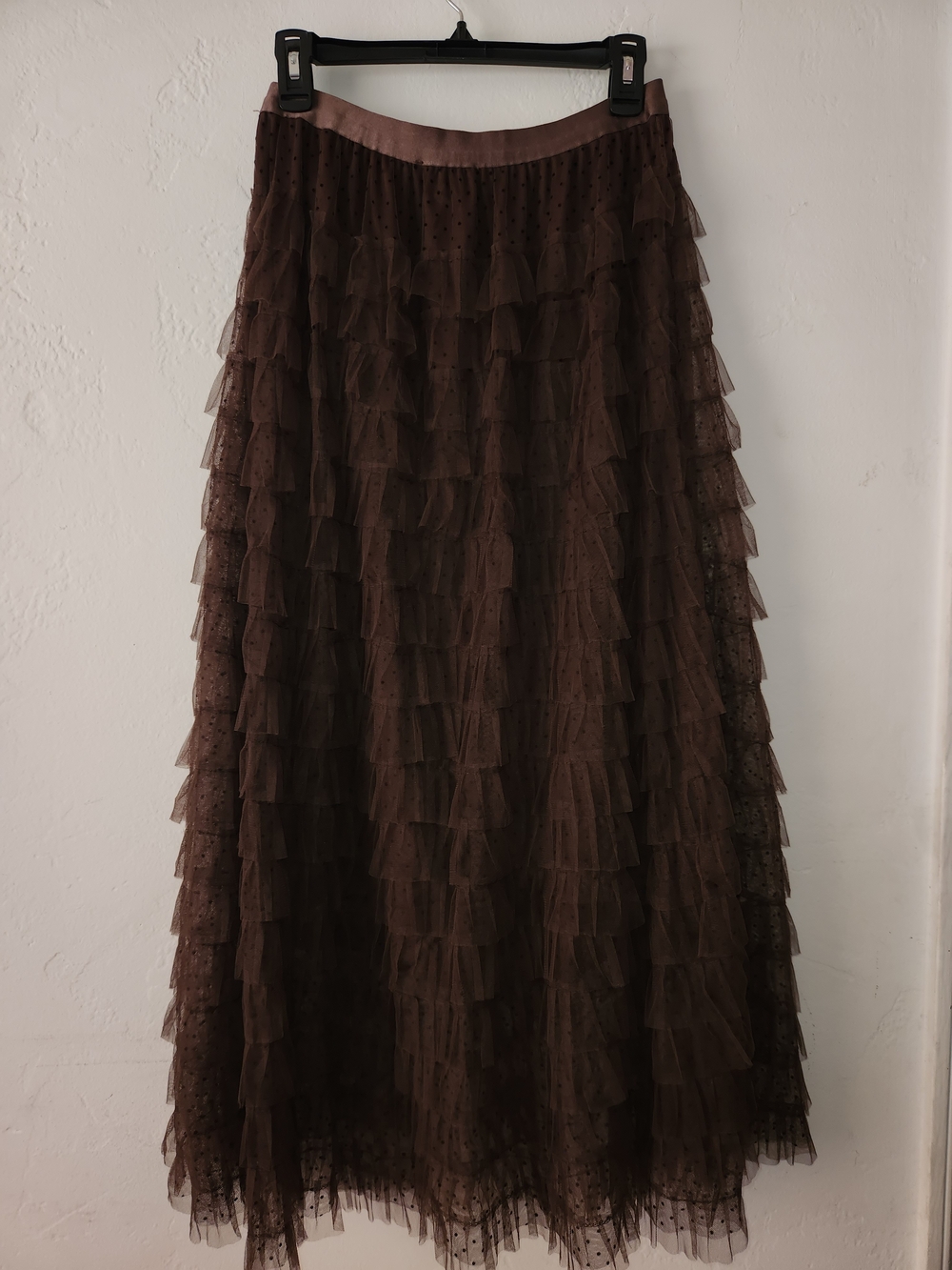 Brown Layered Tulle Maxi Skirt